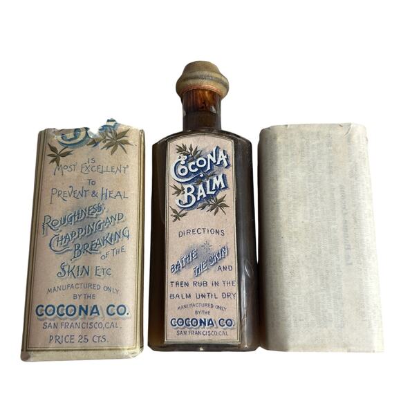 COLORFUL pre - 1886 COCONA BALM bottle SAN FRANCISCO all original LABEL CONTENTS - Picture 1 of 10